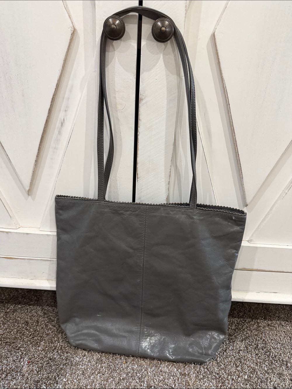 latico Gray Leather Tote with Slim Shoulder Straps